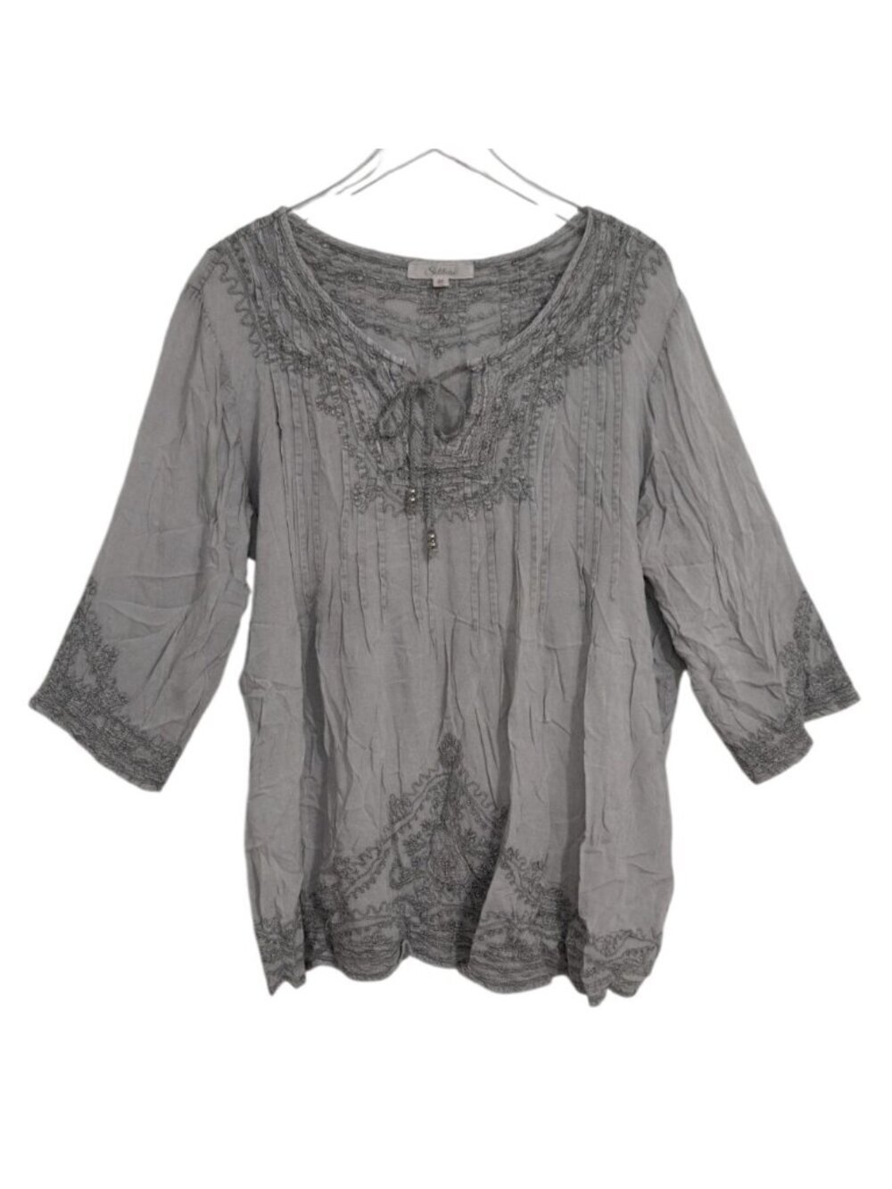 Solitaire Embroidered Shirt Womens Size 2X Green Boho Whimsical Romantic Y2K